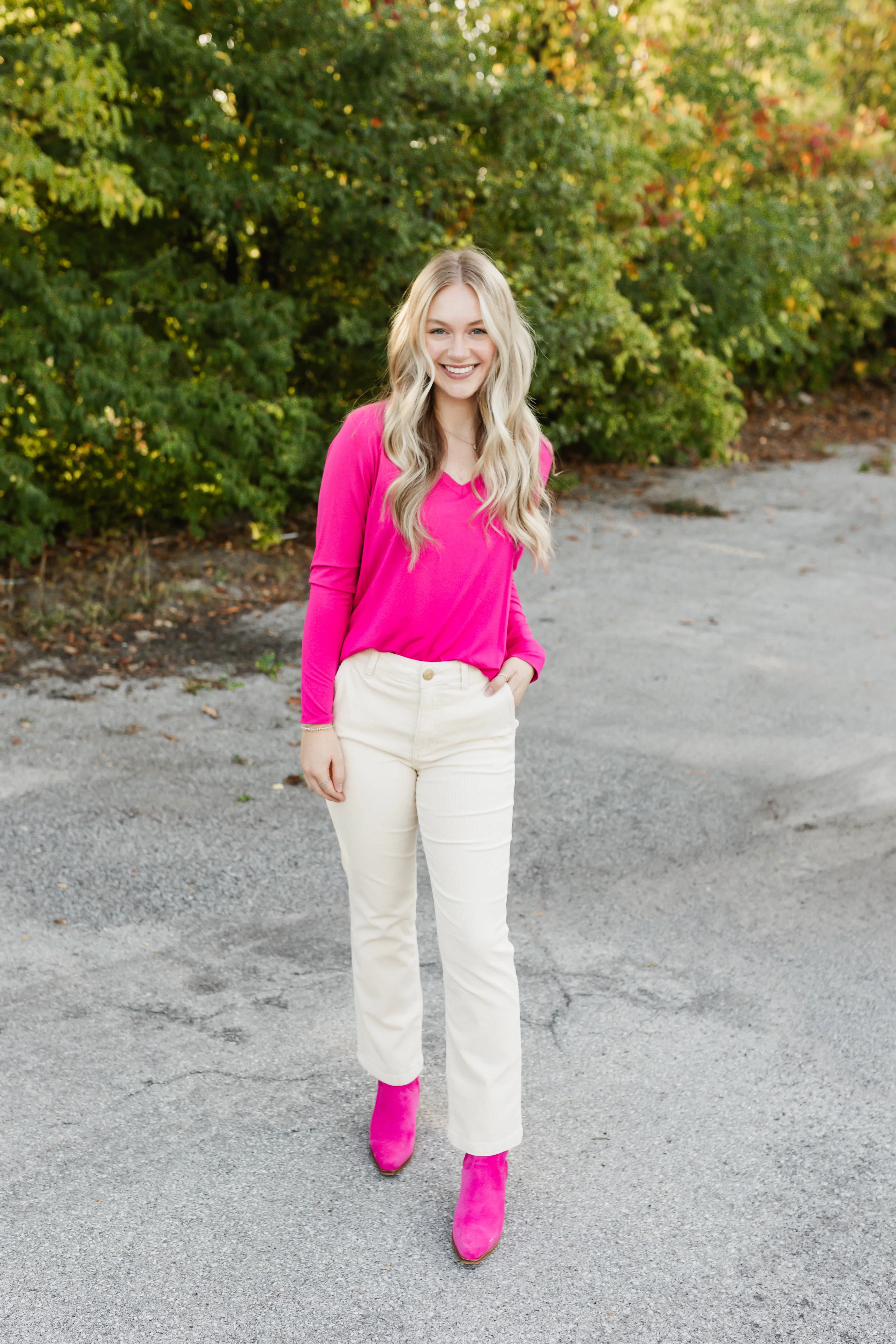 charlie tee long sleeve in hot pink
