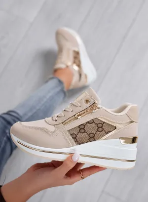 FABRIZIA - Sneakers beige con zeppa e inserti in tessuto