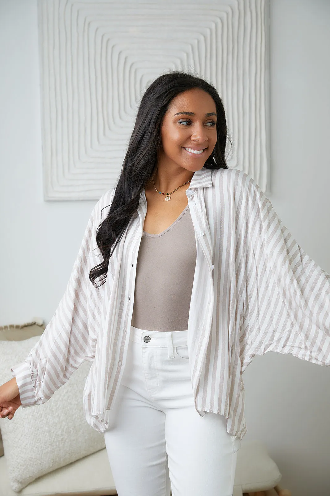 High Standards Striped Button-Up Top