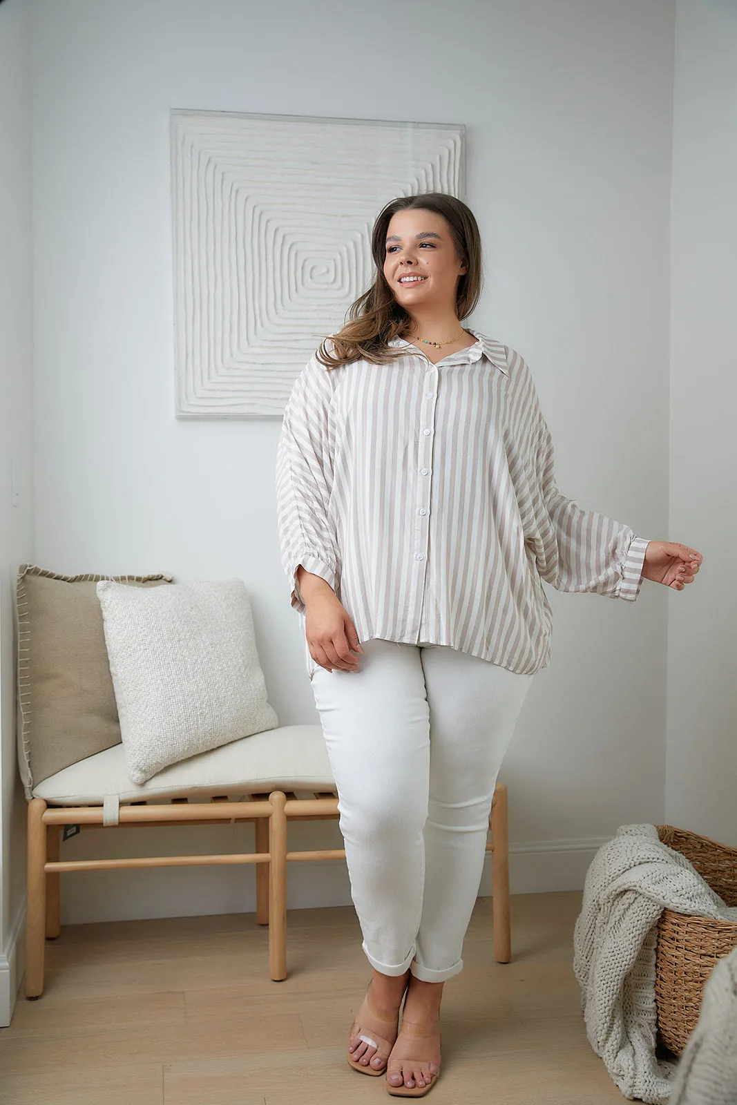 High Standards Striped Button-Up Top