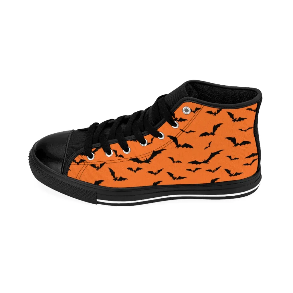 Orange Men's High-top Sneakers w/ Flying Bats