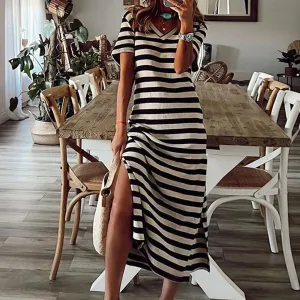 Women’s Oversized Long Vintage Striped Maxi Dress