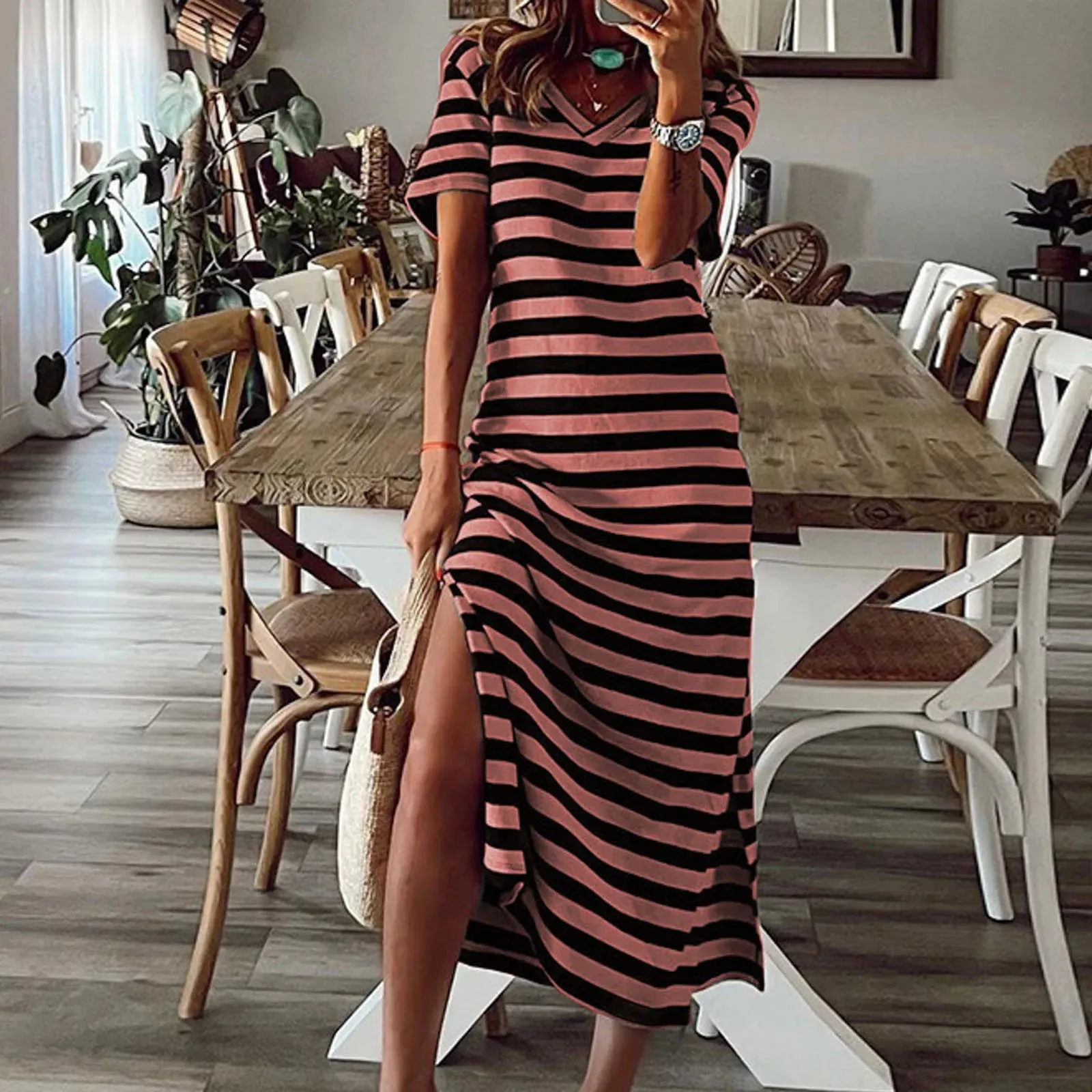 Women’s Oversized Long Vintage Striped Maxi Dress