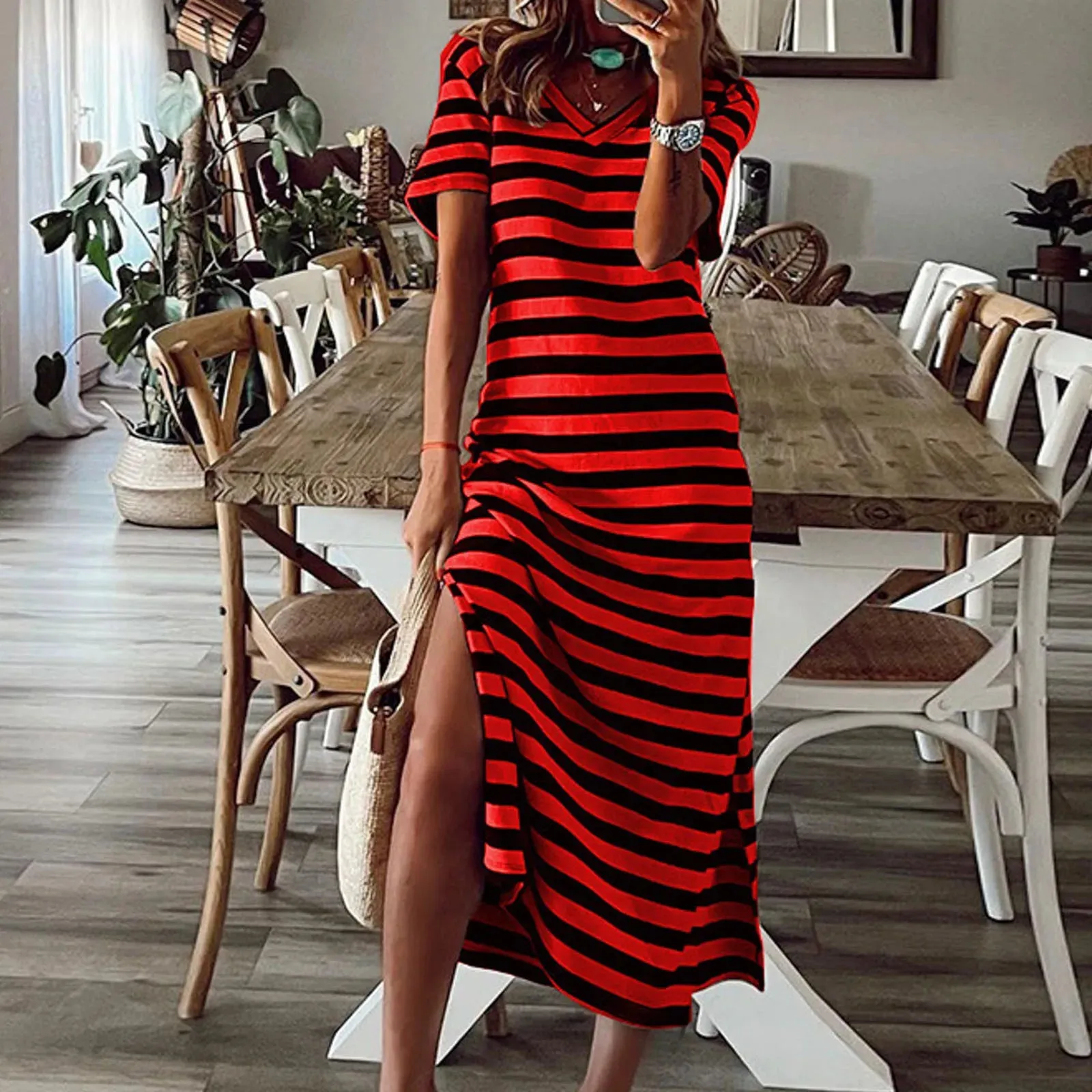Women’s Oversized Long Vintage Striped Maxi Dress