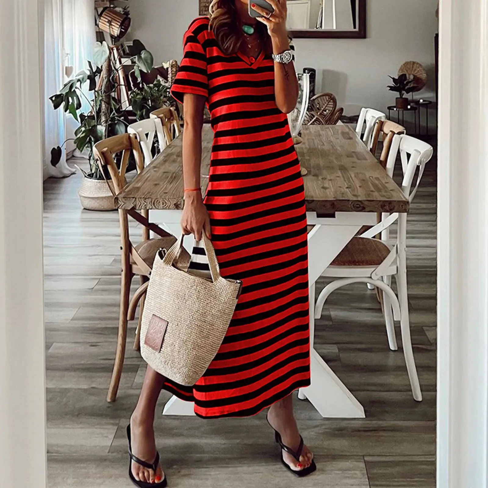 Women’s Oversized Long Vintage Striped Maxi Dress