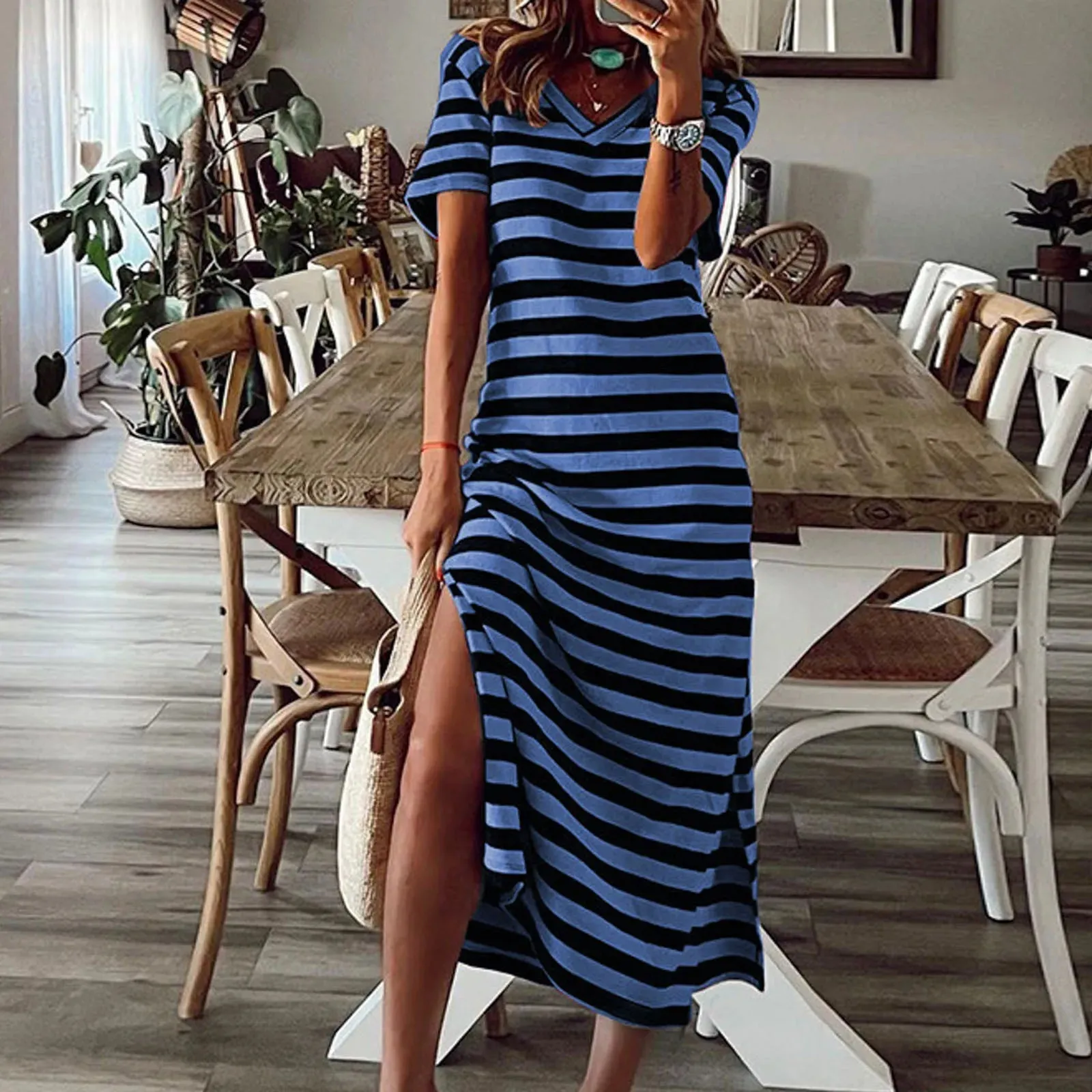 Women’s Oversized Long Vintage Striped Maxi Dress