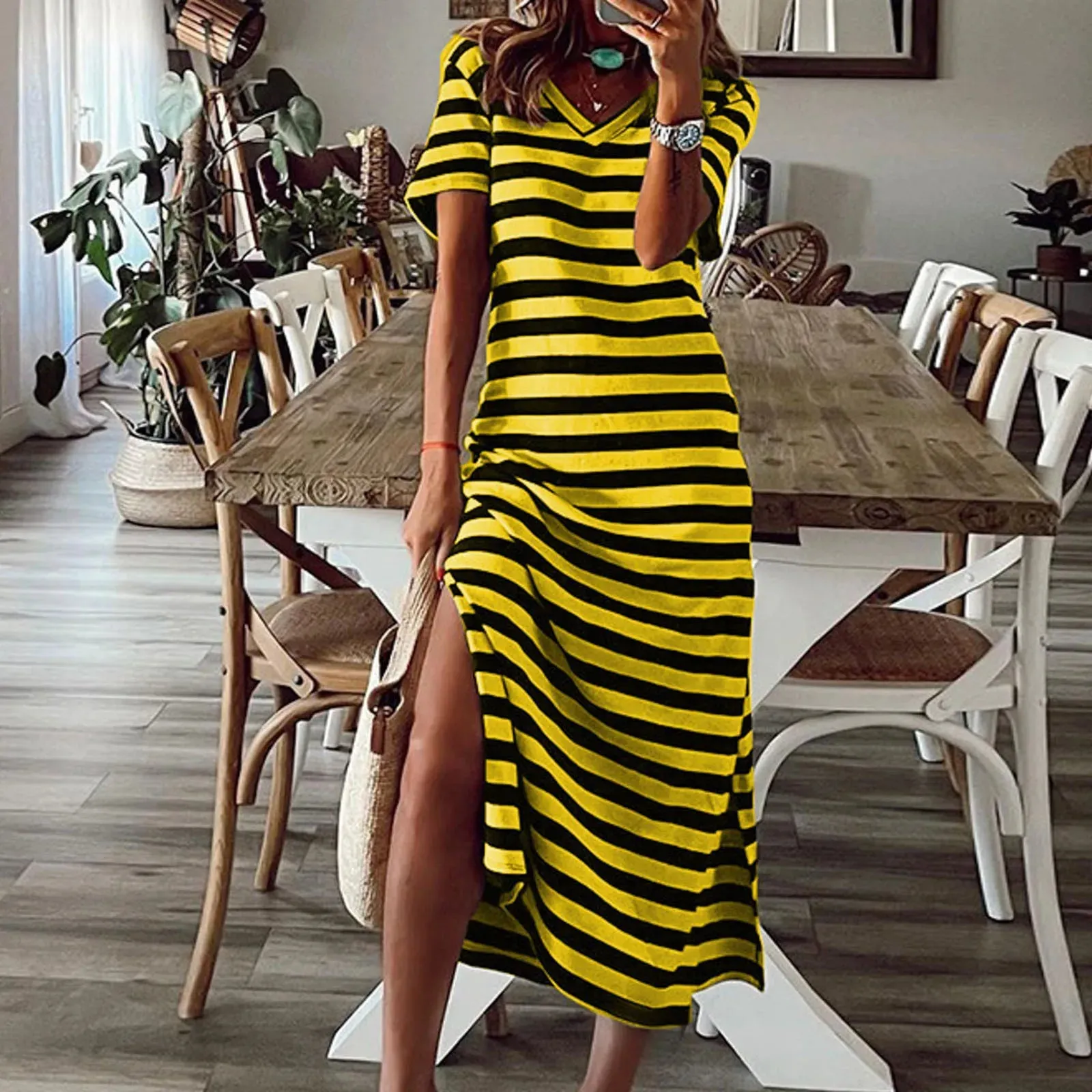 Women’s Oversized Long Vintage Striped Maxi Dress