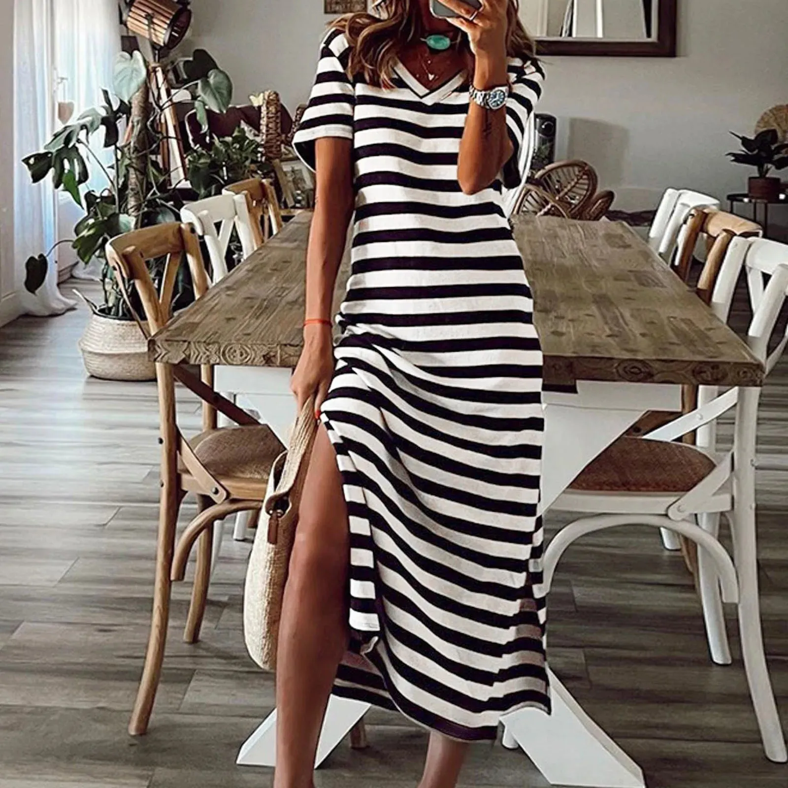 Women’s Oversized Long Vintage Striped Maxi Dress