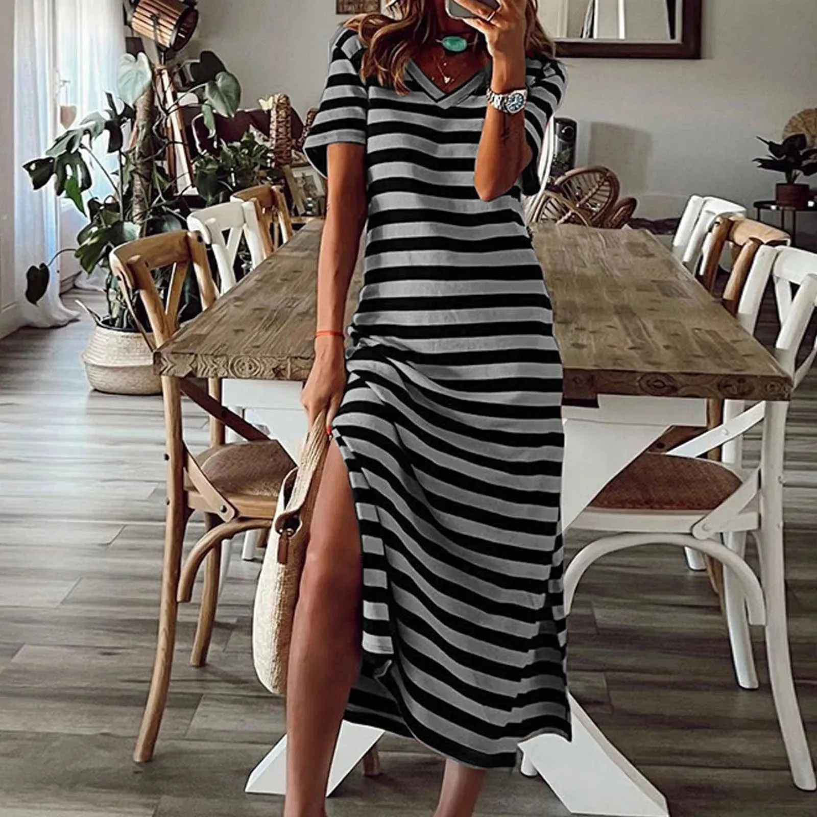 Women’s Oversized Long Vintage Striped Maxi Dress